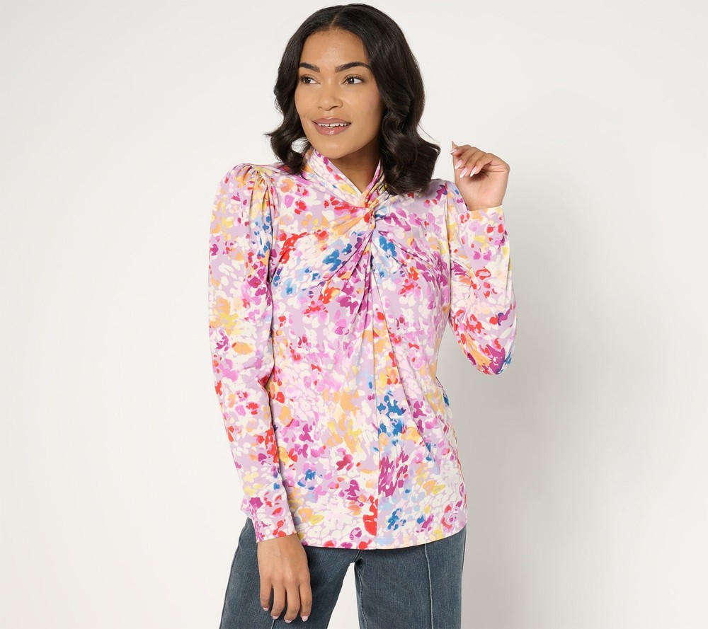 Susan Graver Women's Top Plus Sz 2X Printed Liquid Knit Multi-colored A673964
