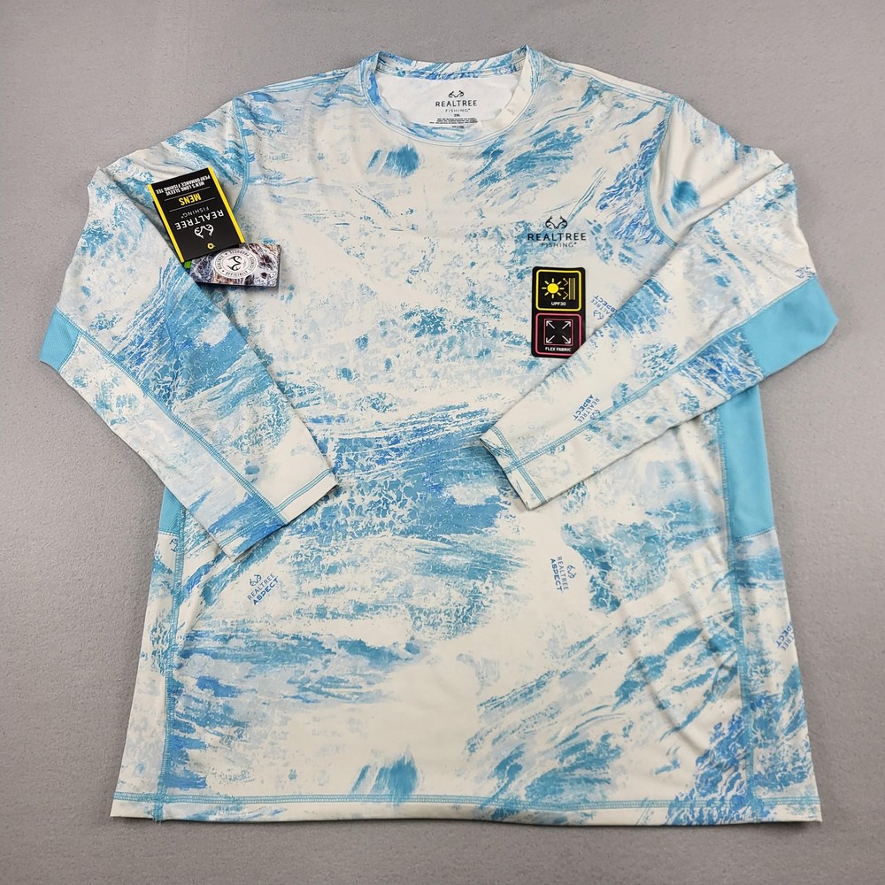 Realtree Fishing Shirt Mens 2XL Blue Camo Long Sleeve UPF30 Stretch Performance