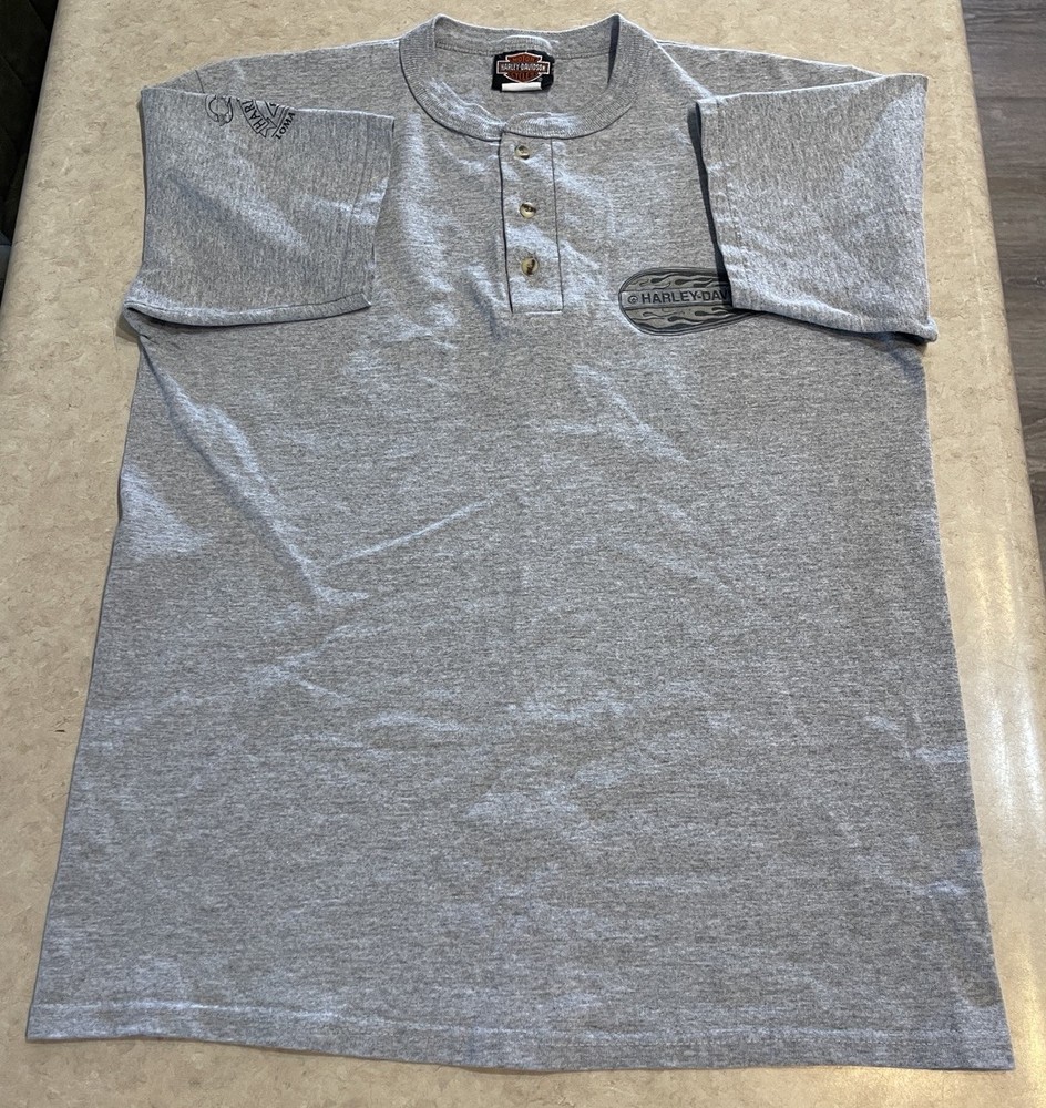 Vtg Harley-Davidson Henley Shirt M Mens Motorcycle Biker Made In USA