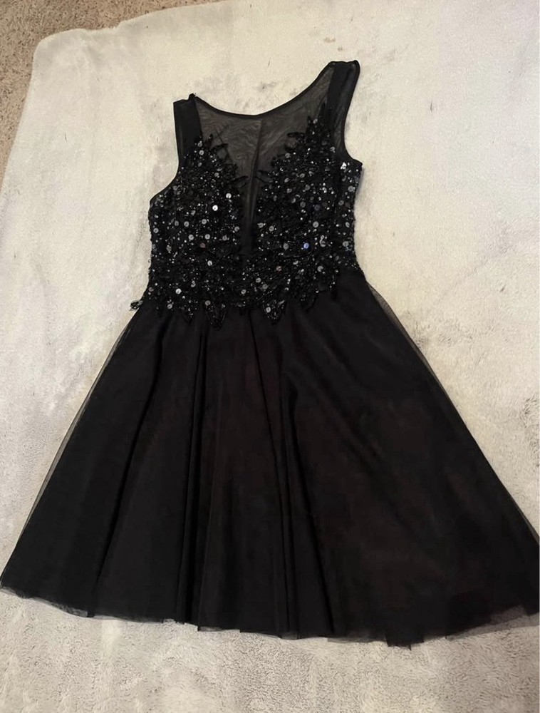 Adrianna Papell Black Floral Sleeveless Dress with Beaded Detail Size 4