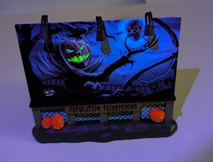 Lemax Spooky Town Evil Pumpkin Billboard with Glowing Eyes