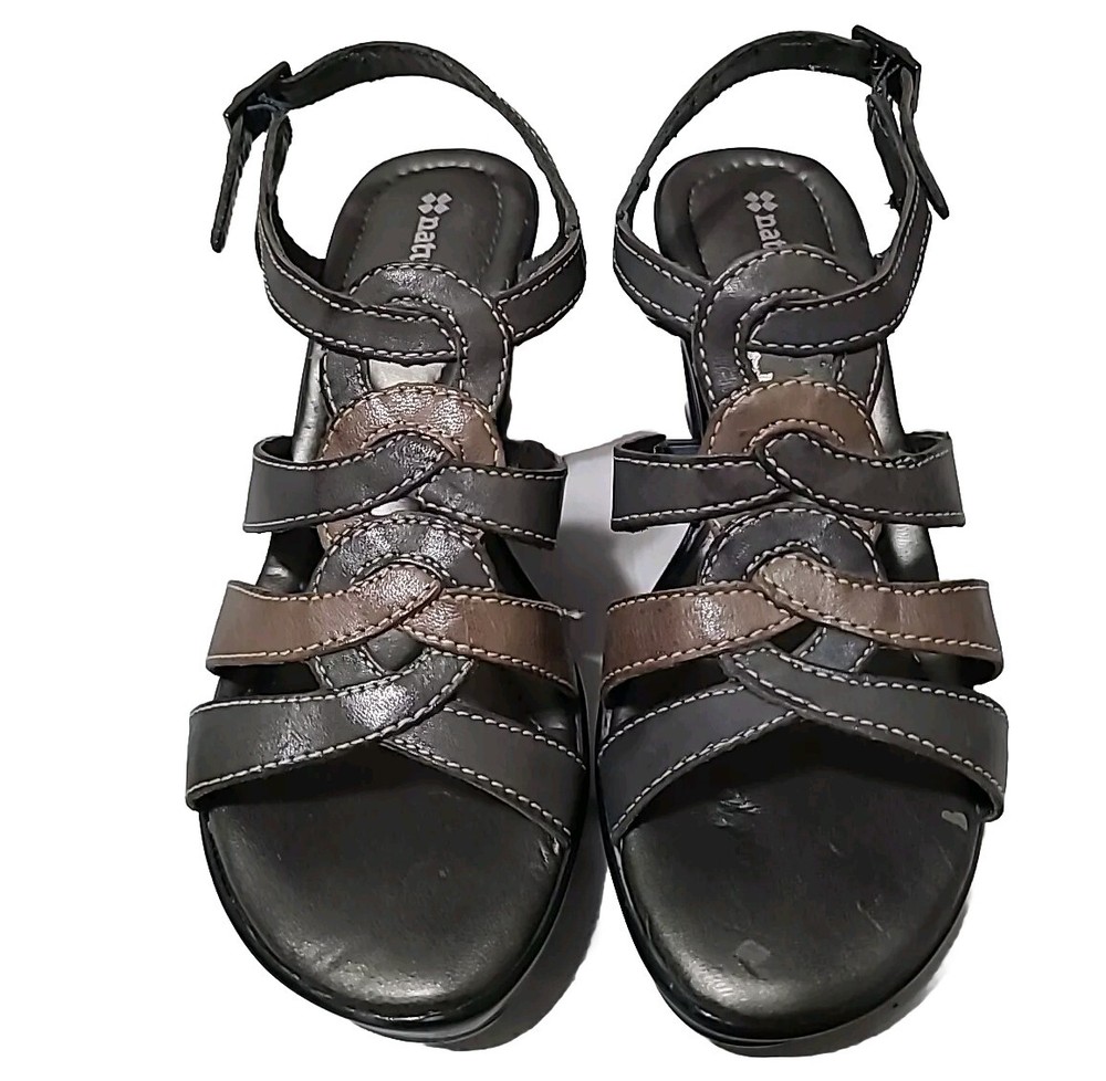 Naturalizer Womens Brown/Gray Slingback Strappy Open Toe Platform Sandals Size 6