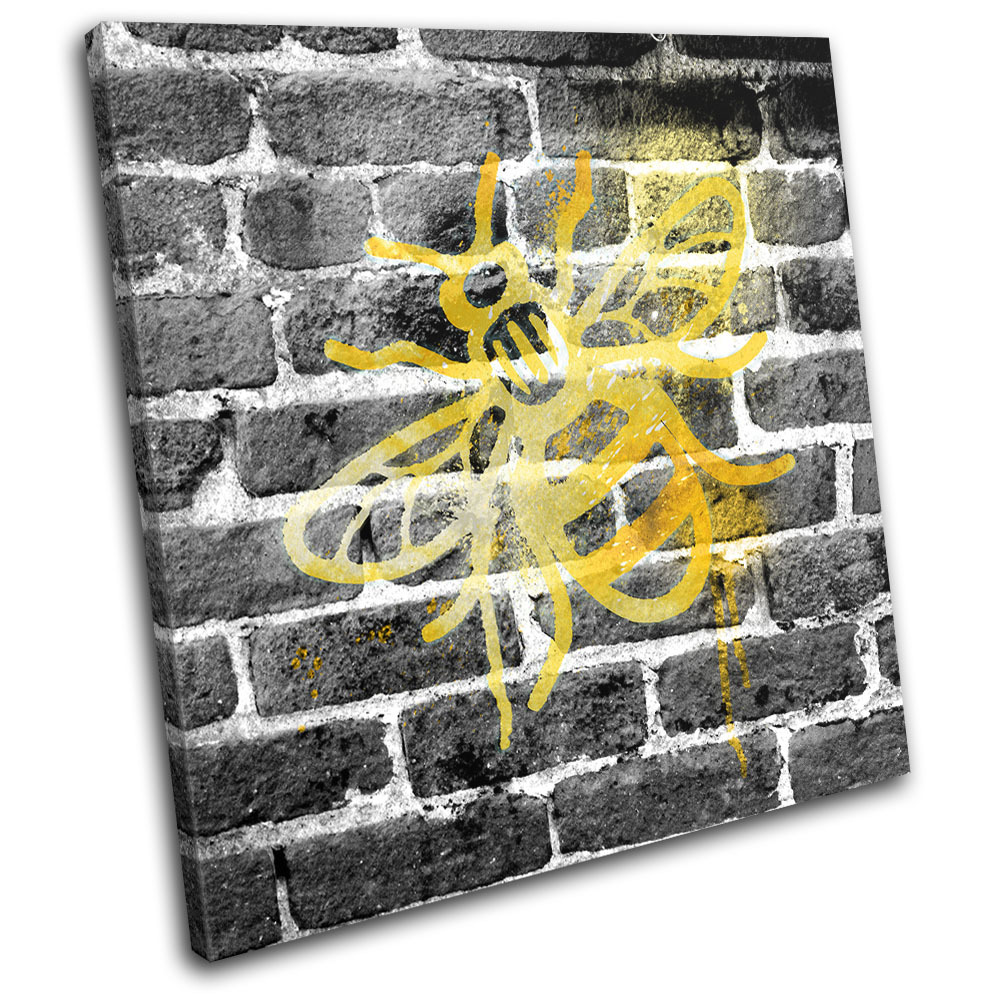 Bee Graffiti Grunge Abstract Urban SINGLE CANVAS WALL ART Picture Print-image