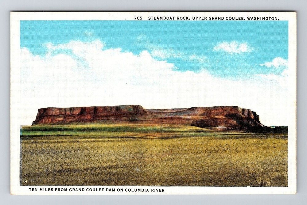 Upper Grand Coulee WA-Washington, Steamboat Rock, Vintage Postcard