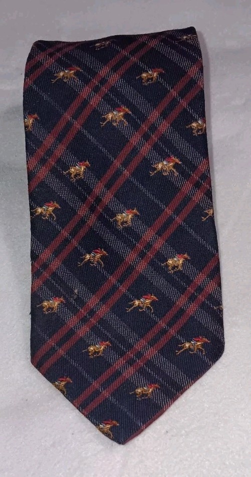 Vintage Racing horse Mens Neck Tie Jack Henry By John Comfort Wool Silk Blend...