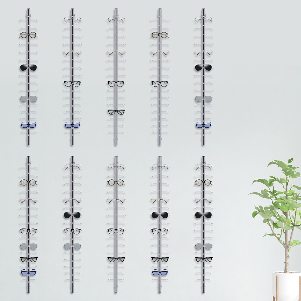 Wall-Mounted Aluminum Display Rod for Eyewear Sunglasses Glasses 10-Pack