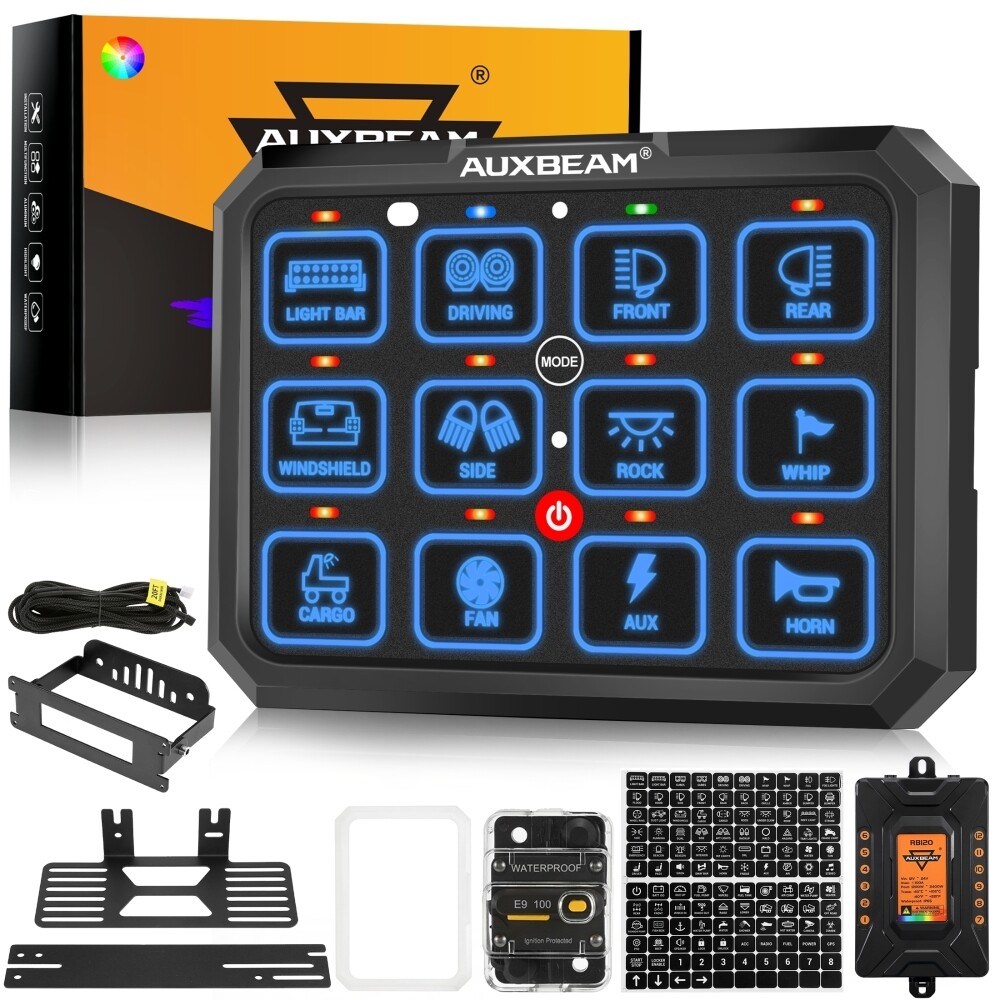 Auxbeam RB120 12 Gang Switch Panel Dimmable Multifunction ON/OFF Circuit Control