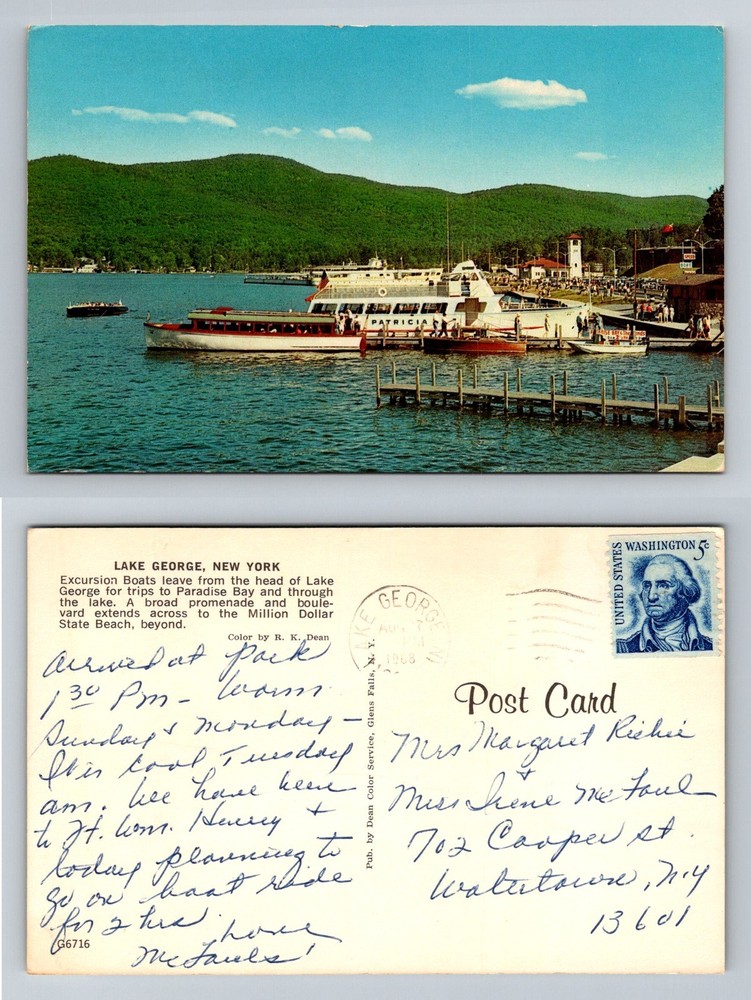 Lake George, NY-New York, Excursion Boats Paradise Bay Vintage c1968 Postcard