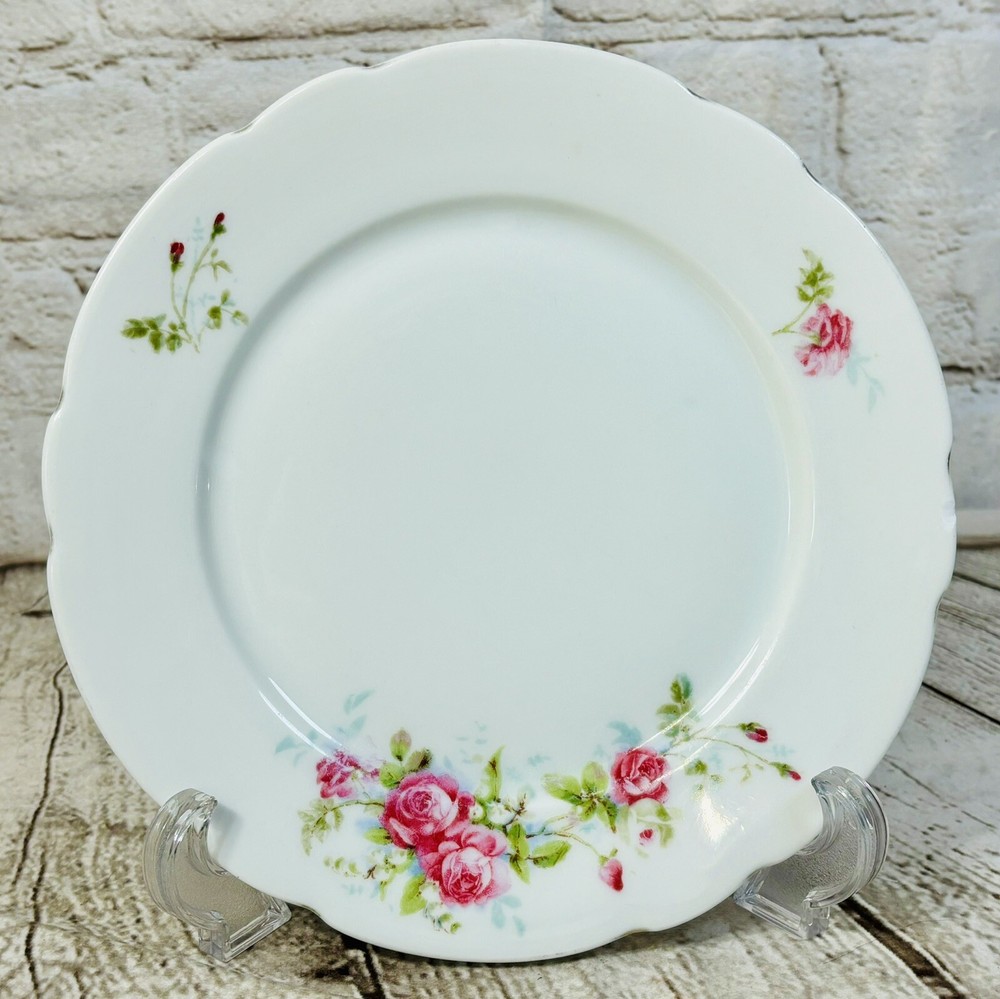 KPM Pink Floral Roses Salad Plate with Gold Trim 7.5” Diameter