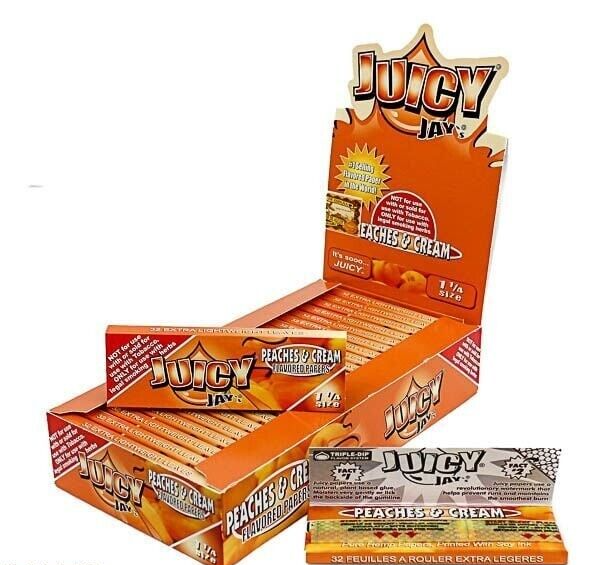 Juicy Jay’s Peaches N Cream Flavored Rolling Papers 1 1/4 – 24pks Display