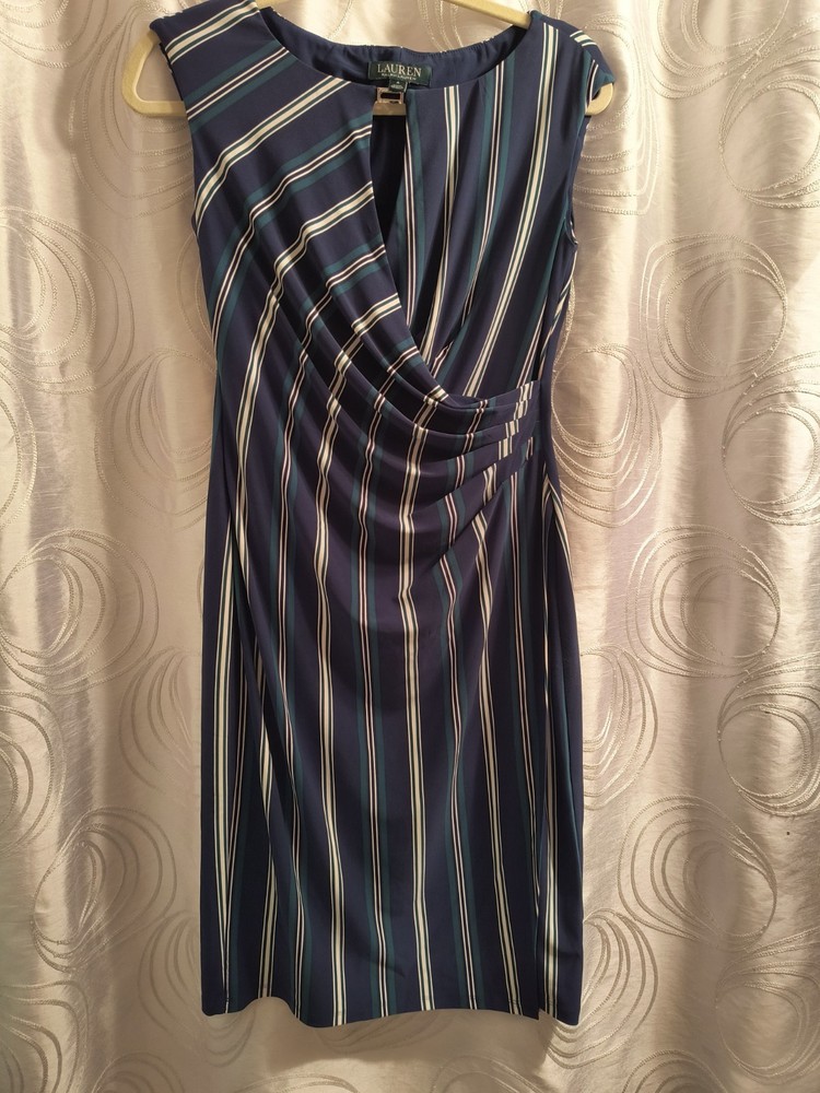 Ralph Lauren Women's Blue Striped Dress Regular Size 4