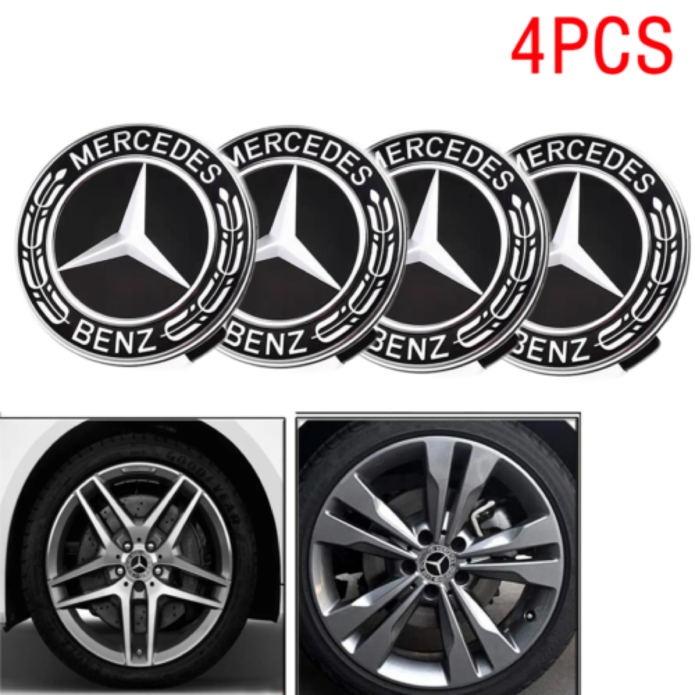 Fit Mercedes A B C E S M ML GLA Class 4 x 75mm Black Alloy Wheel Centre Hub Caps