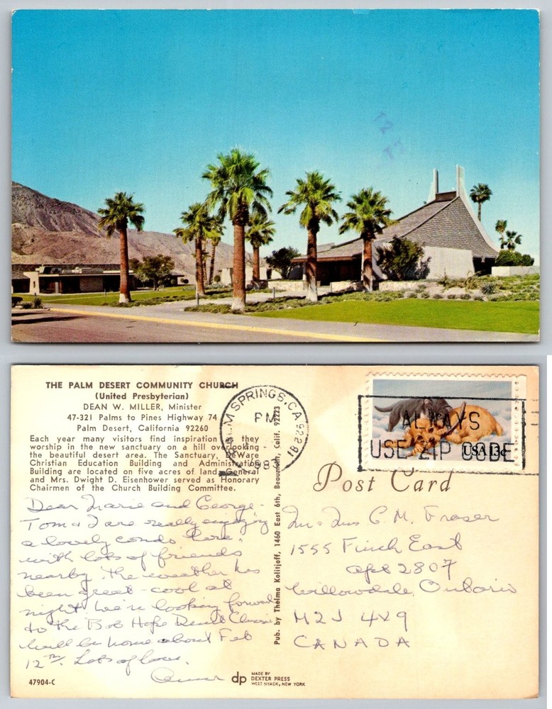 1974 Palm Desert CA Community Church Postcard Modern Architecture Eisenhower
