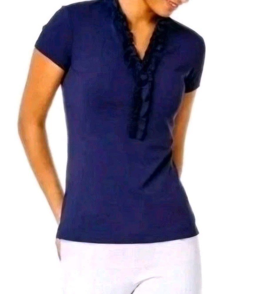 $118 LILLY PULITZER Luxletic Women's Frida Ruffle Polo Shirt UPF SIZE XXS Navy
