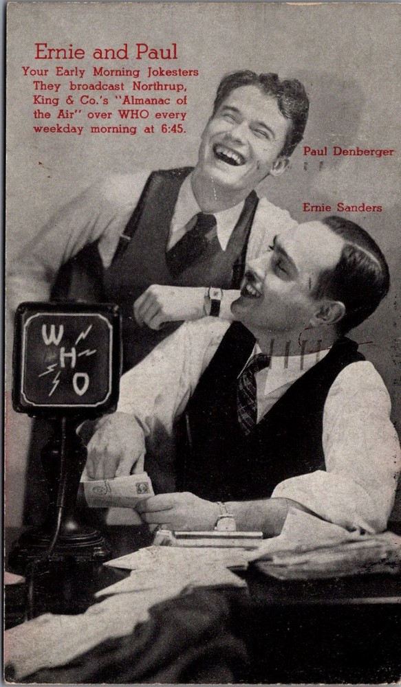 1937 Ernie & Paul WHO Radio Show Postcard - Northrup, King & Co. Minneapolis