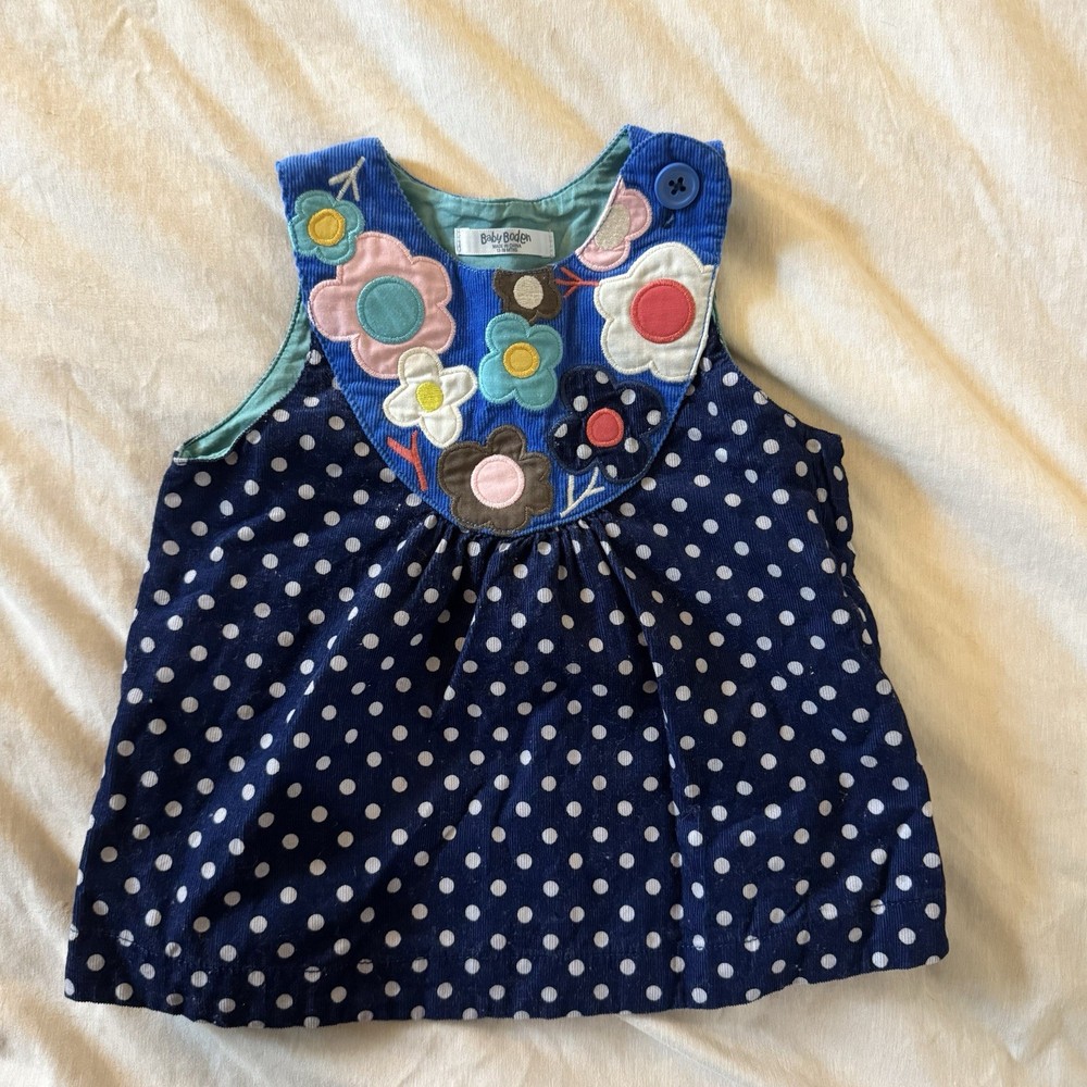 Baby Boden Navy Blue Polka Dot Corduroy Overall Coveralls 12-18 Months Toddler