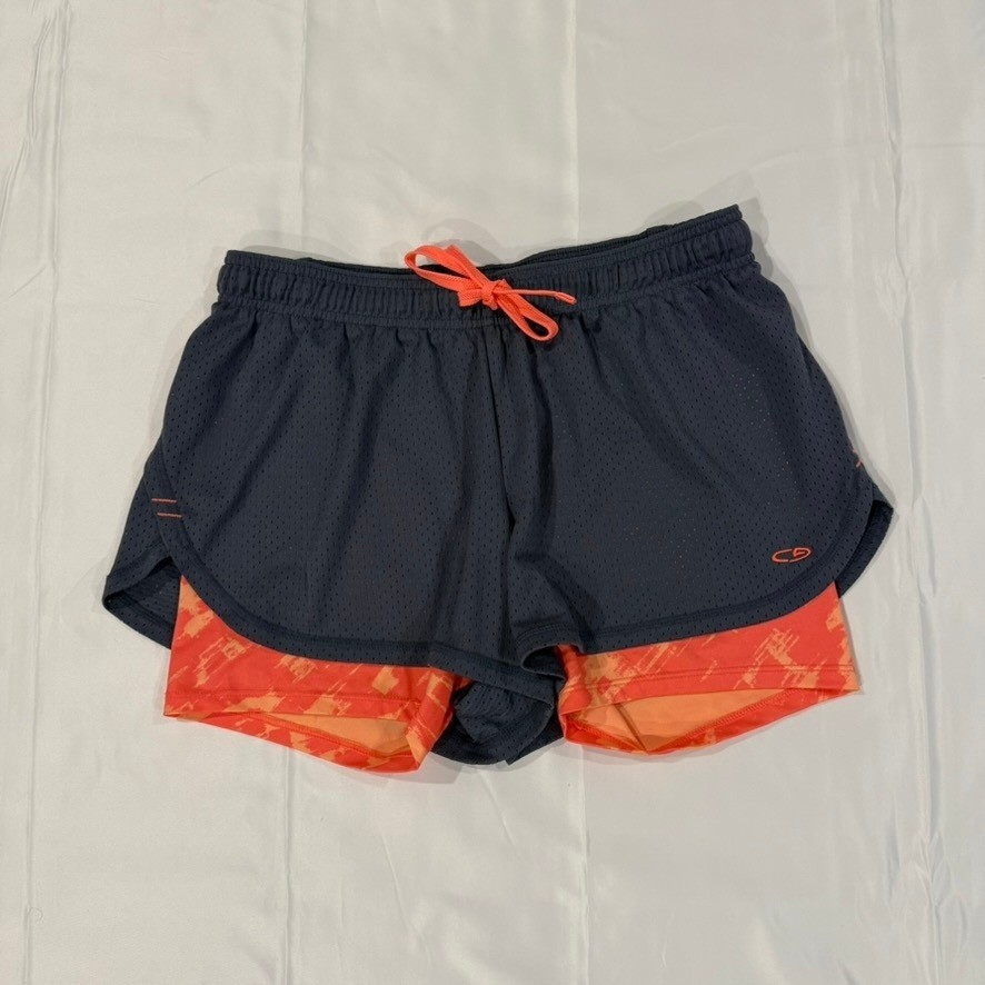 C9 by Champion 2-in-1 Running Shorts Womens Medium Grey Orange Mesh Layered Gym