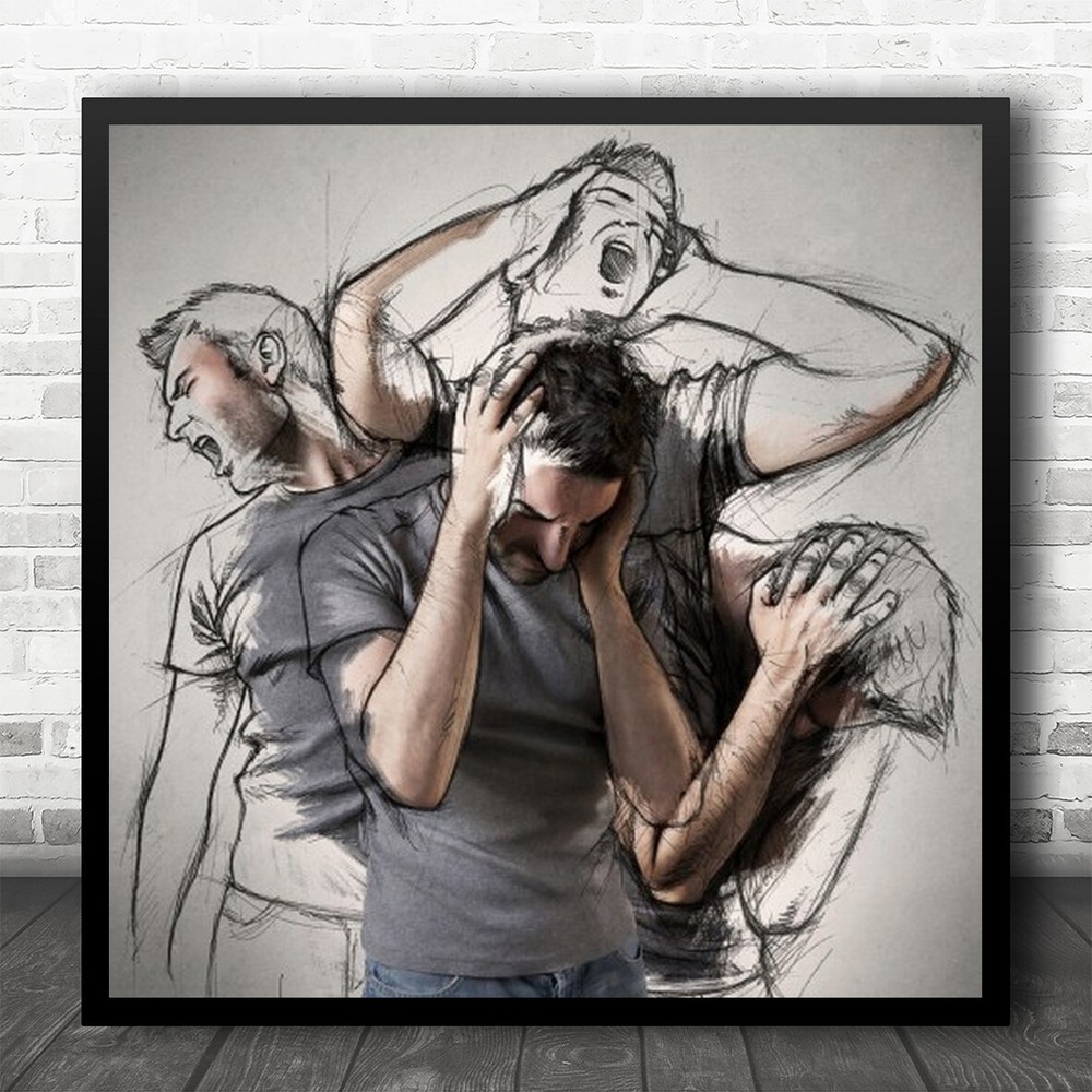 Intense Human Scream Sketch Square Wall Art Print