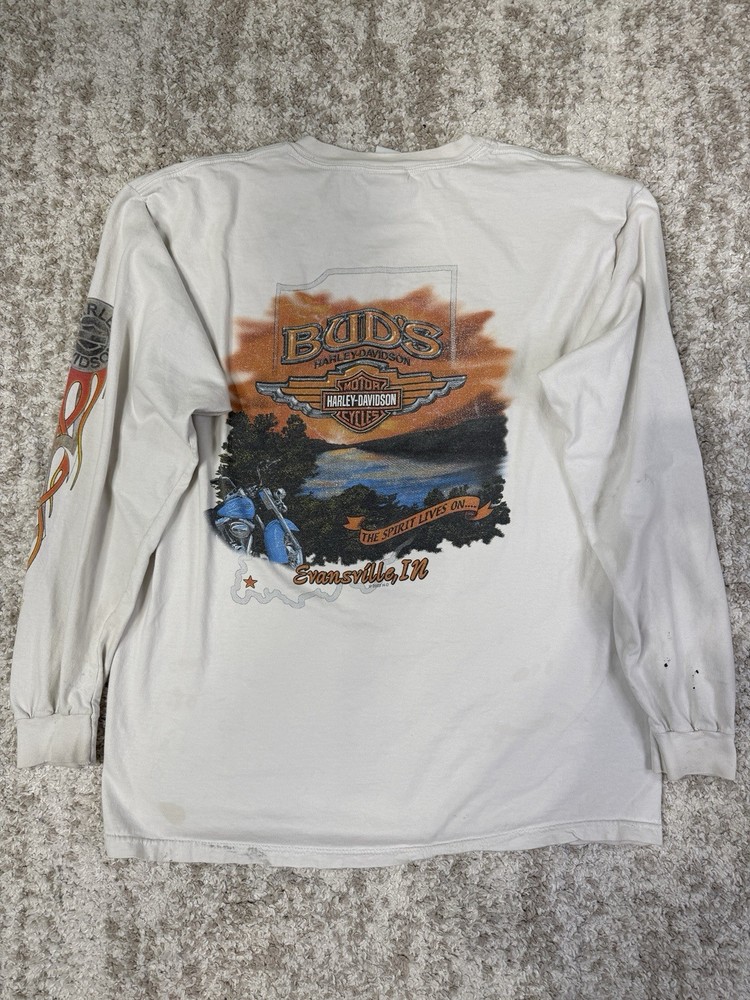 Harley-Davidson 2004 Vintage Flame Biker Grunge Longsleeve T Shirt size L *READ*