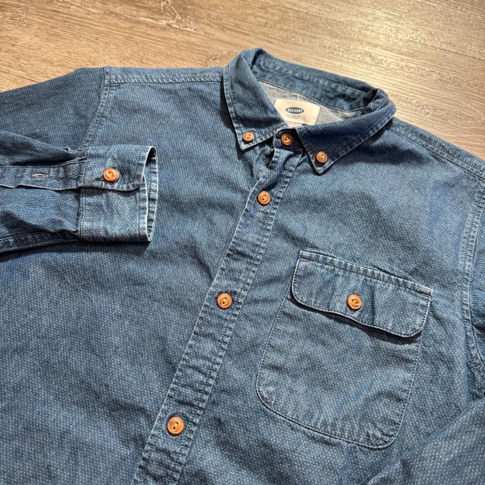 Old Navy Shirt Boys Large 10/12 Blue Denim Long Sleeve Button Up Chambray Youth