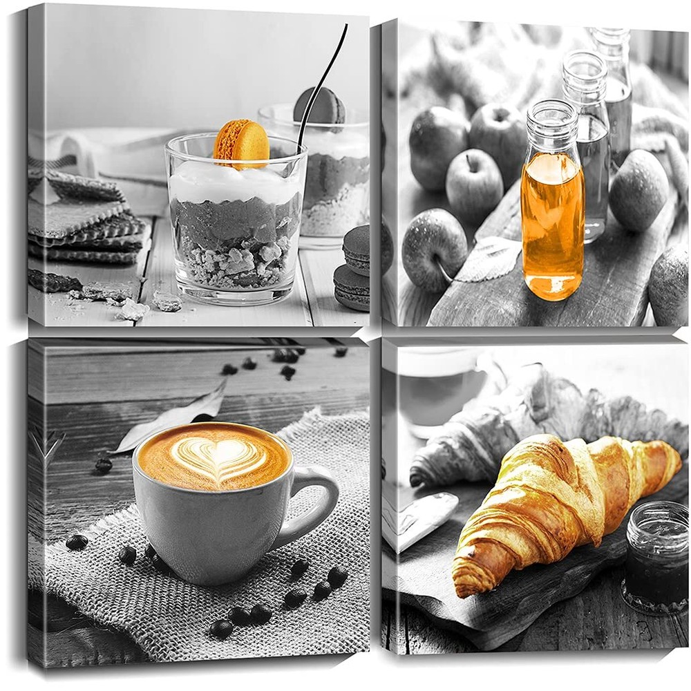 Biufo Kitchen Canvas Wall Art Prints Black and White Food Coffee Painting Pic...