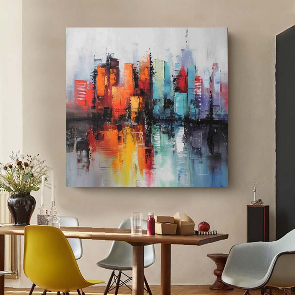 Pure Hand-painted Modern Decorative Painting Abstract city Texture Oil Painting