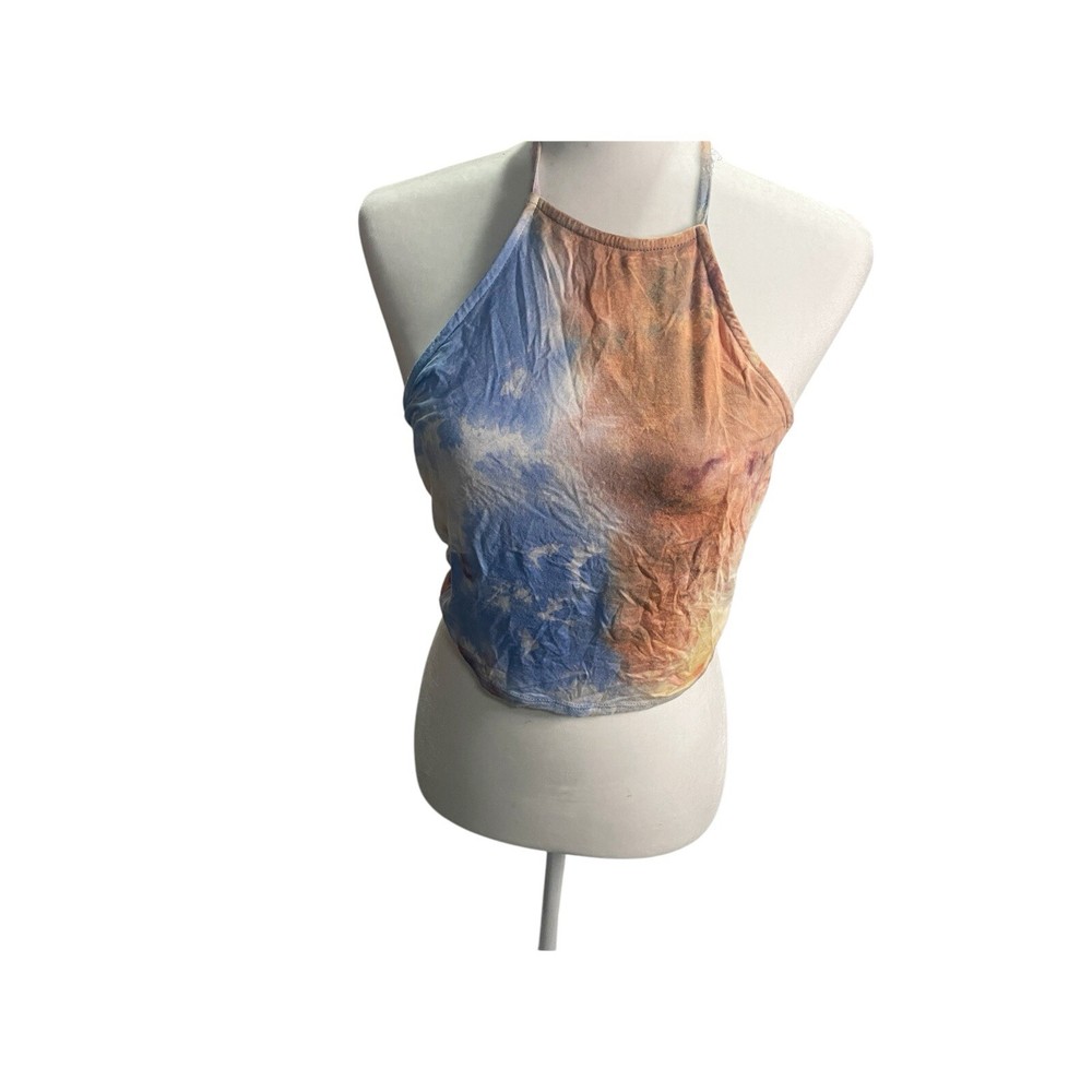 Windsor Halter Tie Dye Y2K Cropped Tank Top Women’s Size Large Blue Orange
