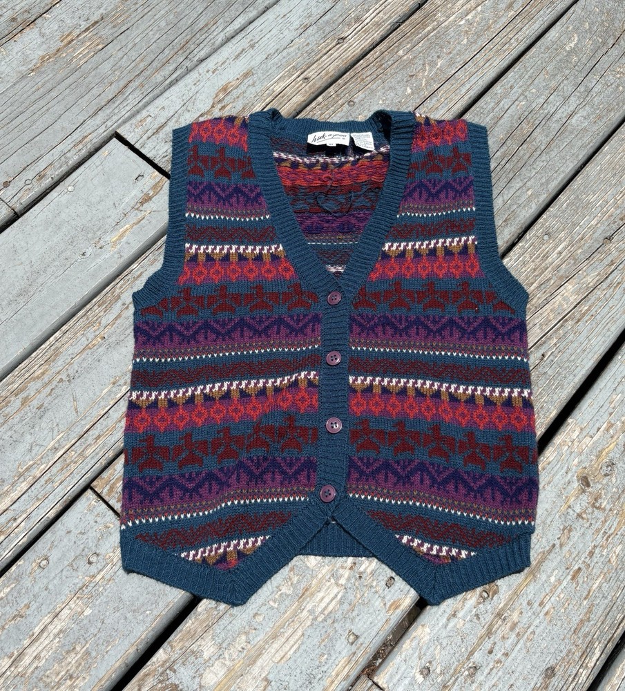 Vintage Aztec Native Sweater Vest Women’s Sleeveless 90s Grandma Cute Colorful