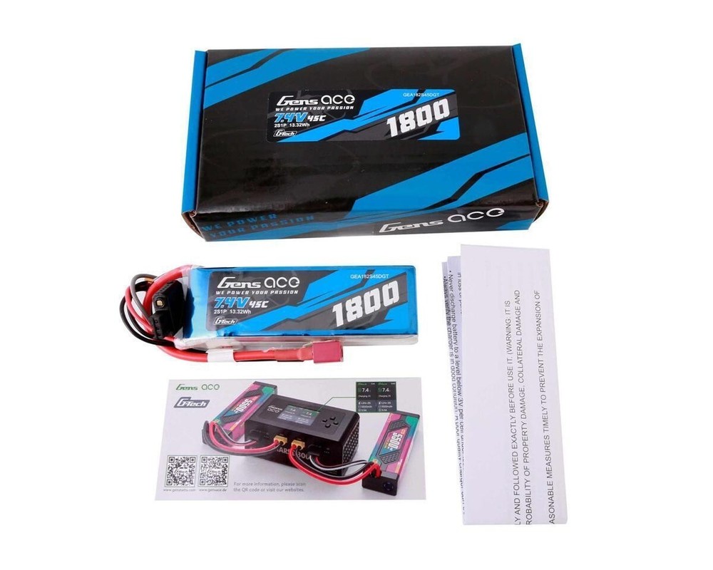Gens Ace G-Tech Smart 2S LiPo Battery 45C 7.4V 1800mAh GEA182S45DGT-image
