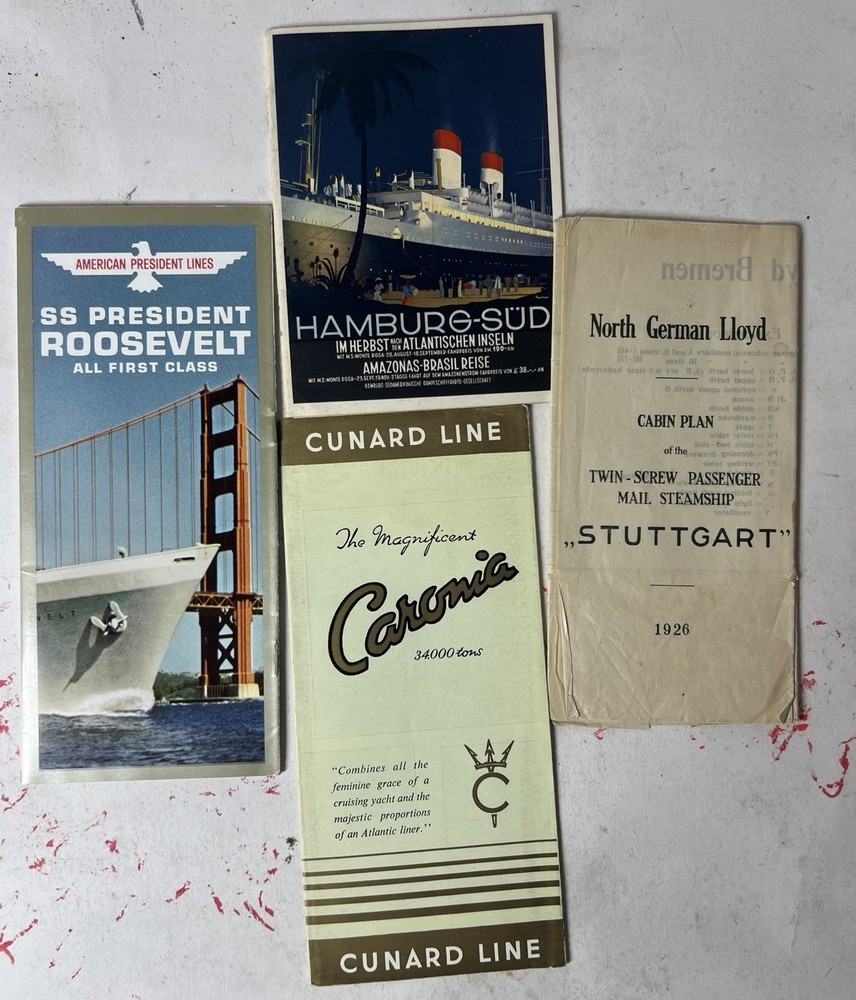 Vintage Ocean Liner Brochure Lot Cunard Caronia SS Roosevelt Hamburg Sud