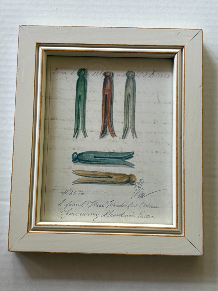 KOLENE SPICHER Laundry Clothes Pins Signed Framed Print - 8 1/2