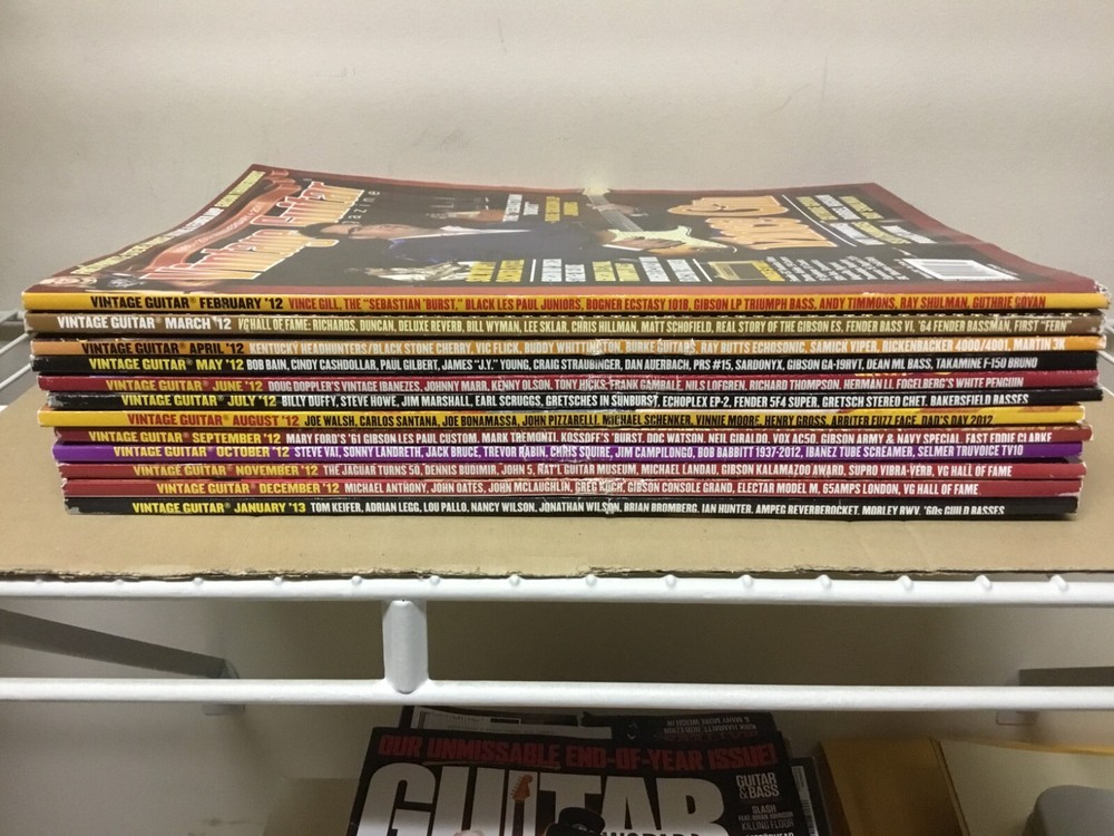 12 issues - 2012/13 Vintage Guitar Magazines -Tremonti / Richards / Gill / Vai