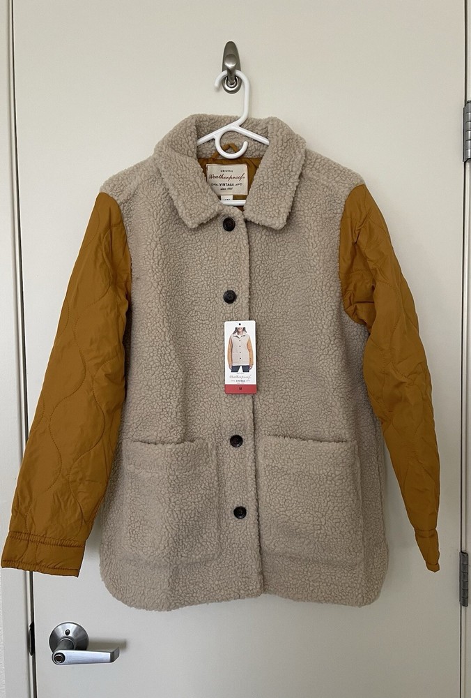 Vintage Weatherproof Quilted Mixed Media Jacket for Women Size M in Yellow