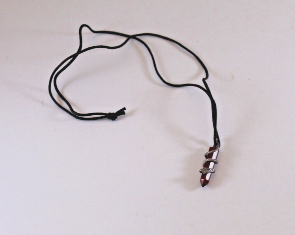 Vintage 90s Snake Wrapped Around Crystal Necklace Amber Color Stone Pendant NOS