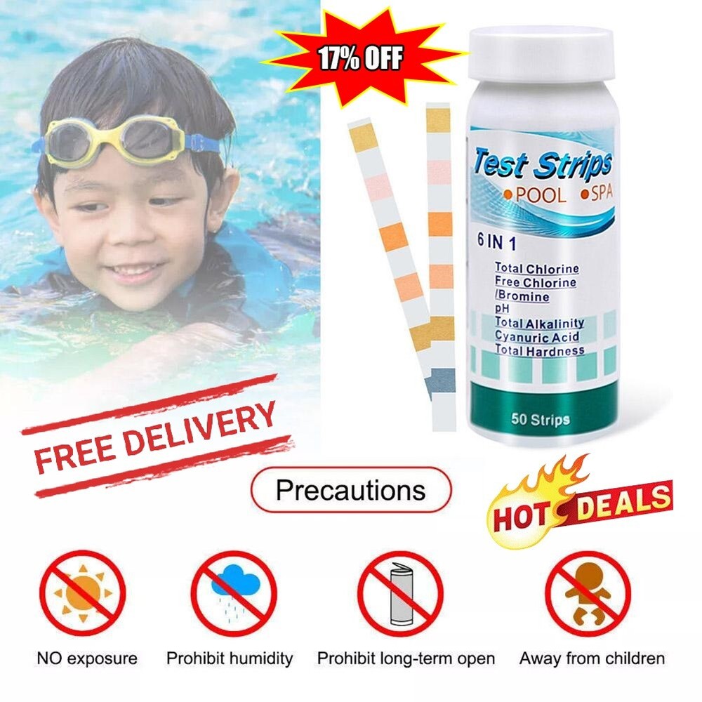 50Pcs Chlorine Dip Test Strips Hot Tub SPA Swimming Pool PH Tester Paper Bottle
