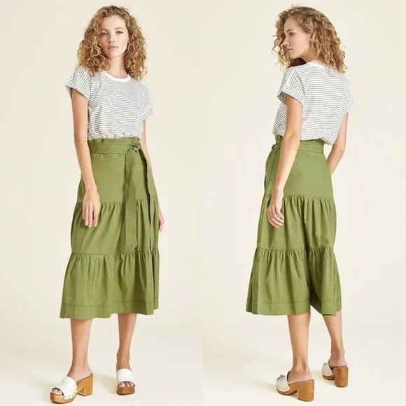 Veronica Beard Short Sleeve Green White Trail Mix Media Midi Dress Size S