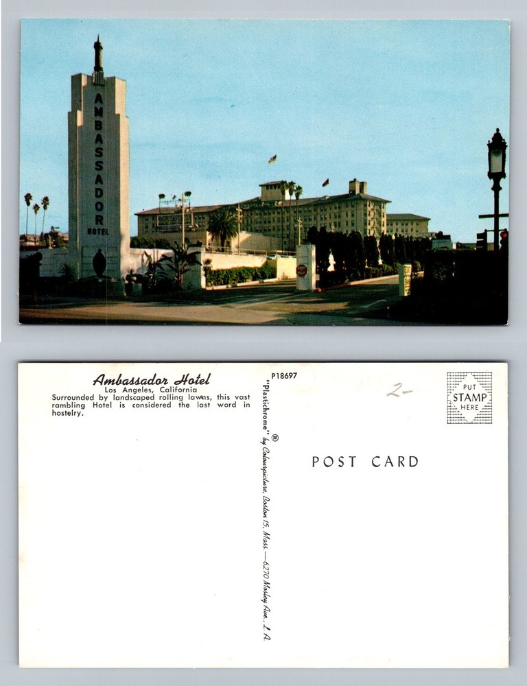 Los Angeles, CA-California, Ambassador Hotel Entrance View Vintage Postcard