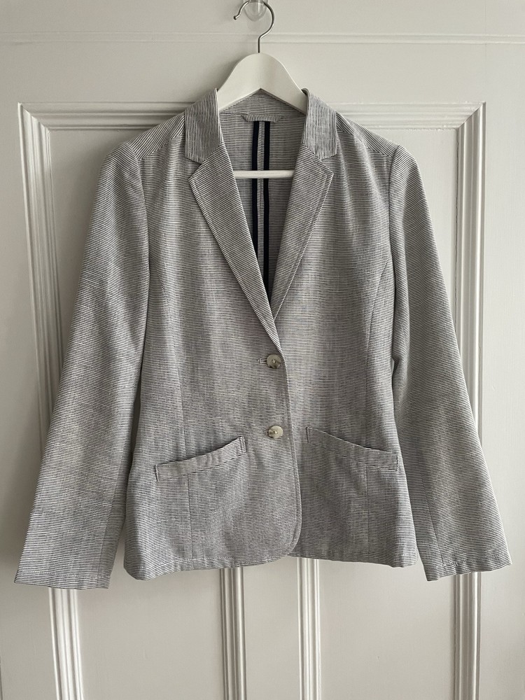 Rohan Navy Striped Linen Malay Jacket Blazer Casual Smart Summer Size 10