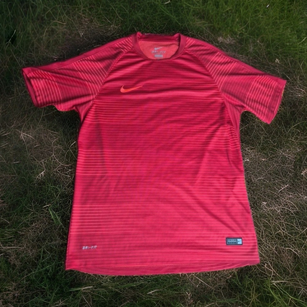 NIKE DRI-FIT Authentic Soccer Jersey Mens Large Red Embroidered Training Futbol