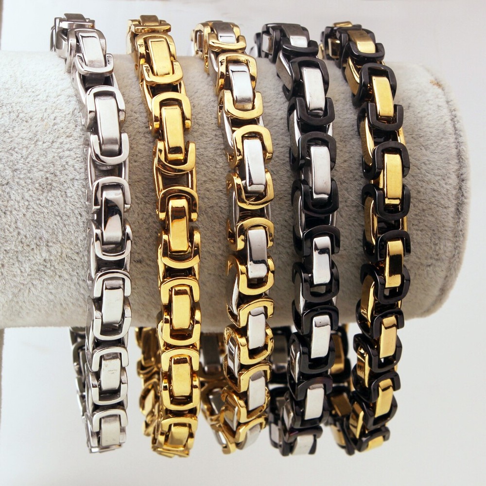 Beautifully Stainless Steel Silver Gold Black Byzantine Chain Men Women Bracelet