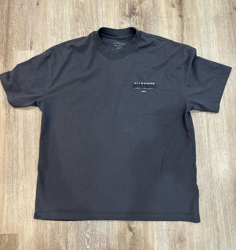 AllSaints London Black Graphic Logo Crew Neck Cotton T-Shirt Men's Size M