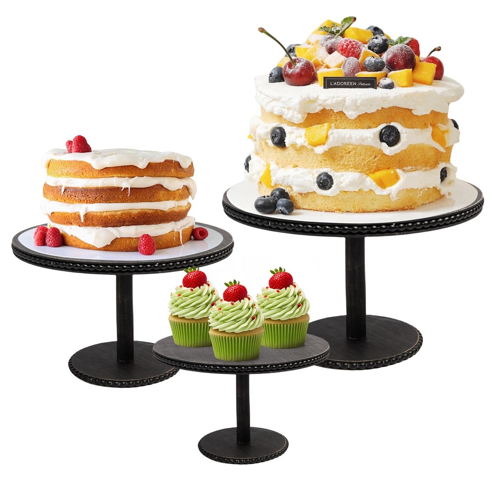 Rustic Farmhouse Wooden Beaded Cake Stand in 8 10 12 Inch Sizes