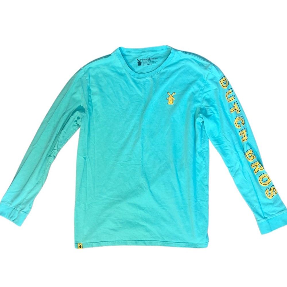Dutch Bros Coffee Turquoise Long Sleeve 100% Cotton T-Shirt XL