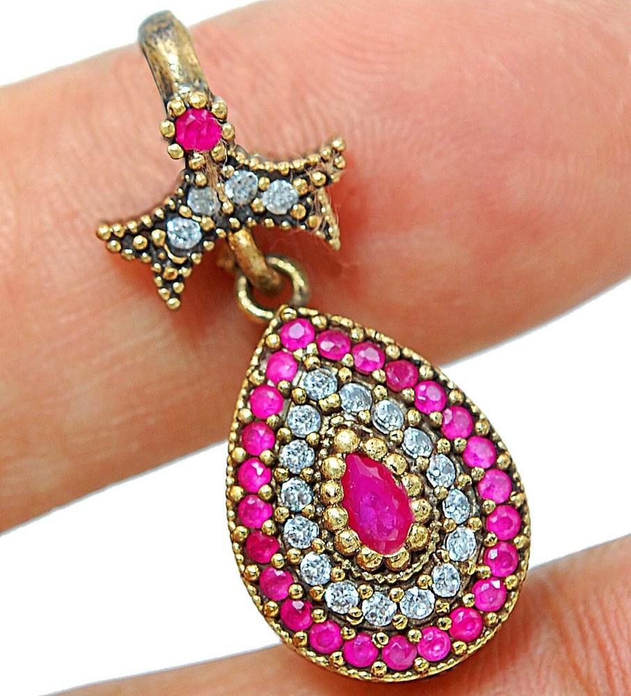 Ottoman Empire Inspired 2CT Ruby Topaz 925 Sterling Silver Pendant S2464