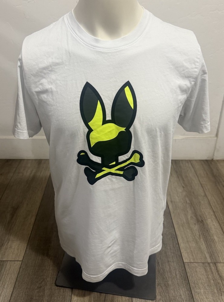PSYCHO BUNNY camo print crew-neck short sleeve casual t-shirt white men’s size M