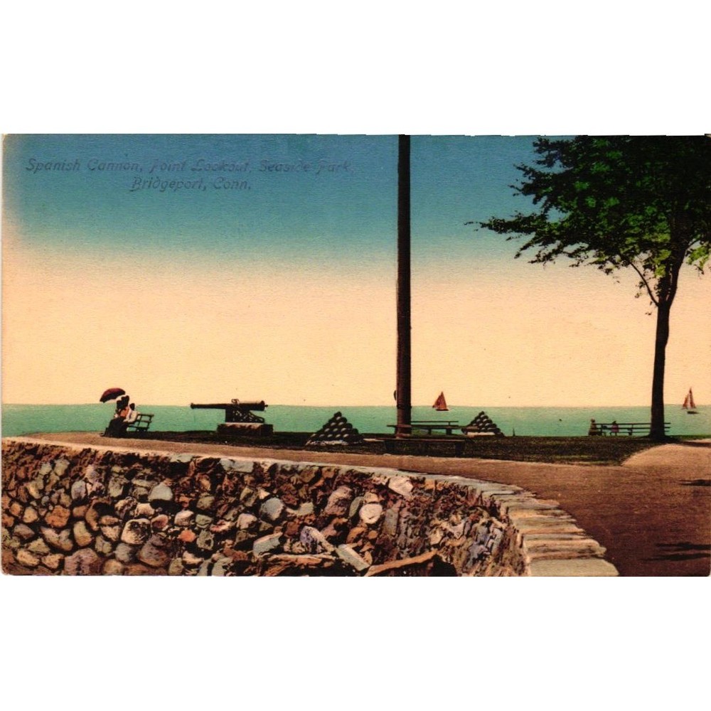 Vintage Postcard Spanish Cannon Point Lookout Seaside Park Bridgeport Conn CT