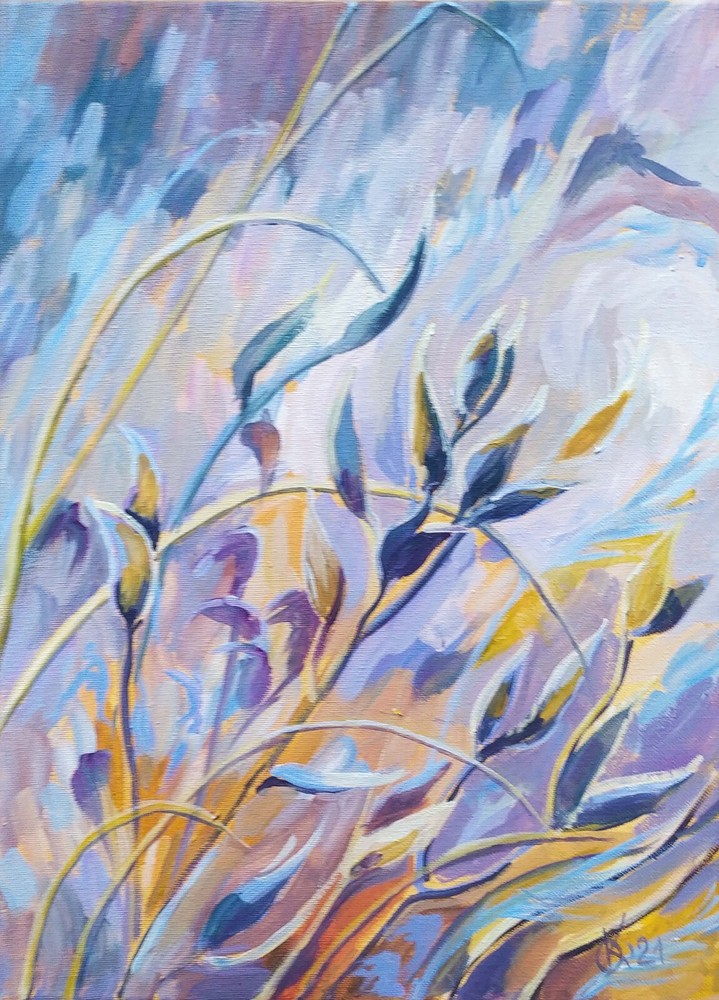 oil painting on canvas original handmade art with winter herbs 16in by 12 in