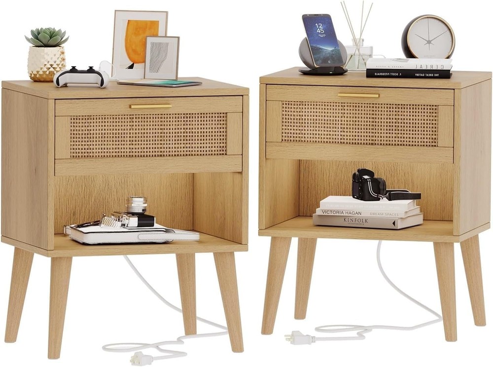 Irontar 17.7 Inch Nightstand Set of 2 Natural Wood Bedside Tables