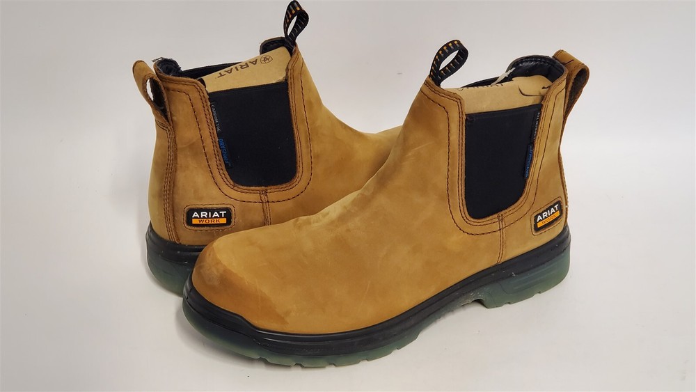 Ariat Mens Turbo Chelsea Waterproof Carbon Toe Work Boot in Aged Bark Size 11.5 Wide