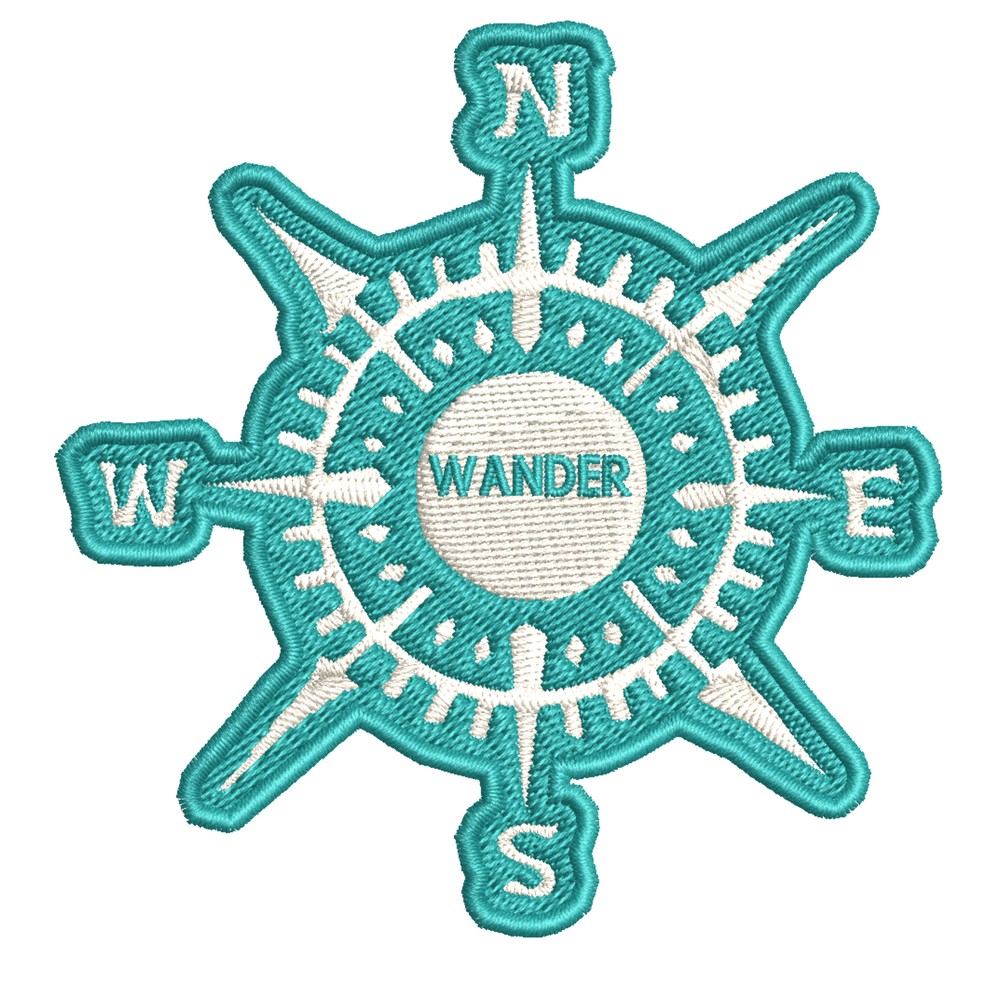 Wander Compass Teal Patch Embroidered Iron-On Applique Travel Souvenir